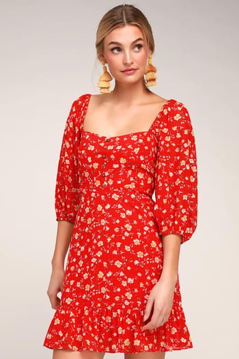 Cute Floral Dresses and Printed Party Attire | Latest Styles of Women's Floral-Print Dresses at Great Prices Red Cocktail Dresses, Red Dresses For Women, Shop Red Dress, Red Floral Print Dress, Garden Goddess, Crimson Dress, Cute Floral Dresses, Little Red Dress, Printed Gowns