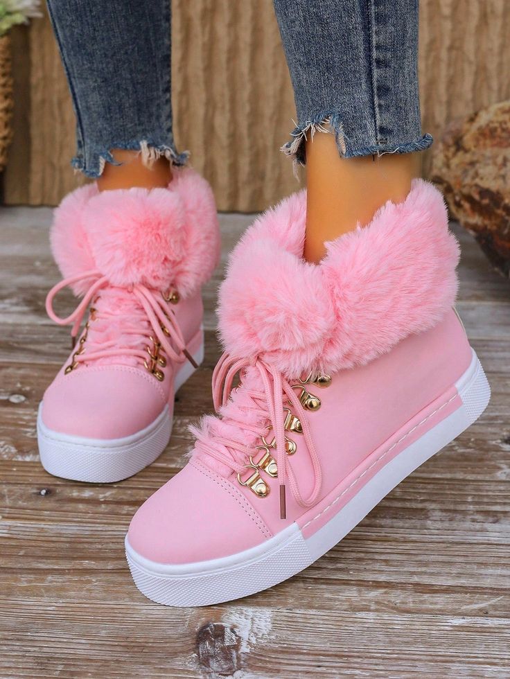 Our Little Secret High Top Booties. Eeeek! We love them so much! With colored laces and a sherpa collar. Soft and super comfy. [IMP-SH sx2310048984802619] Pink High Tops, Leather Snow Boots, Winter Shorts, Warm Shoes, Shoes Boots Ankle, Outdoor Boots, Leather Flat Shoes, Snow Boots Women, Womens Ankle Boots