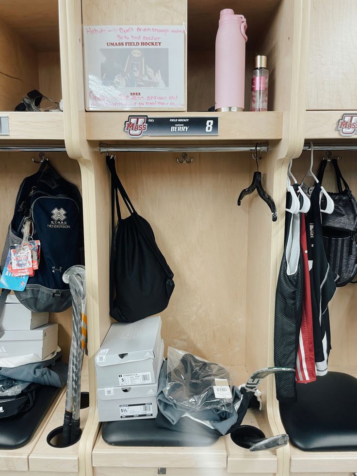 the inside of a locker with many items on it