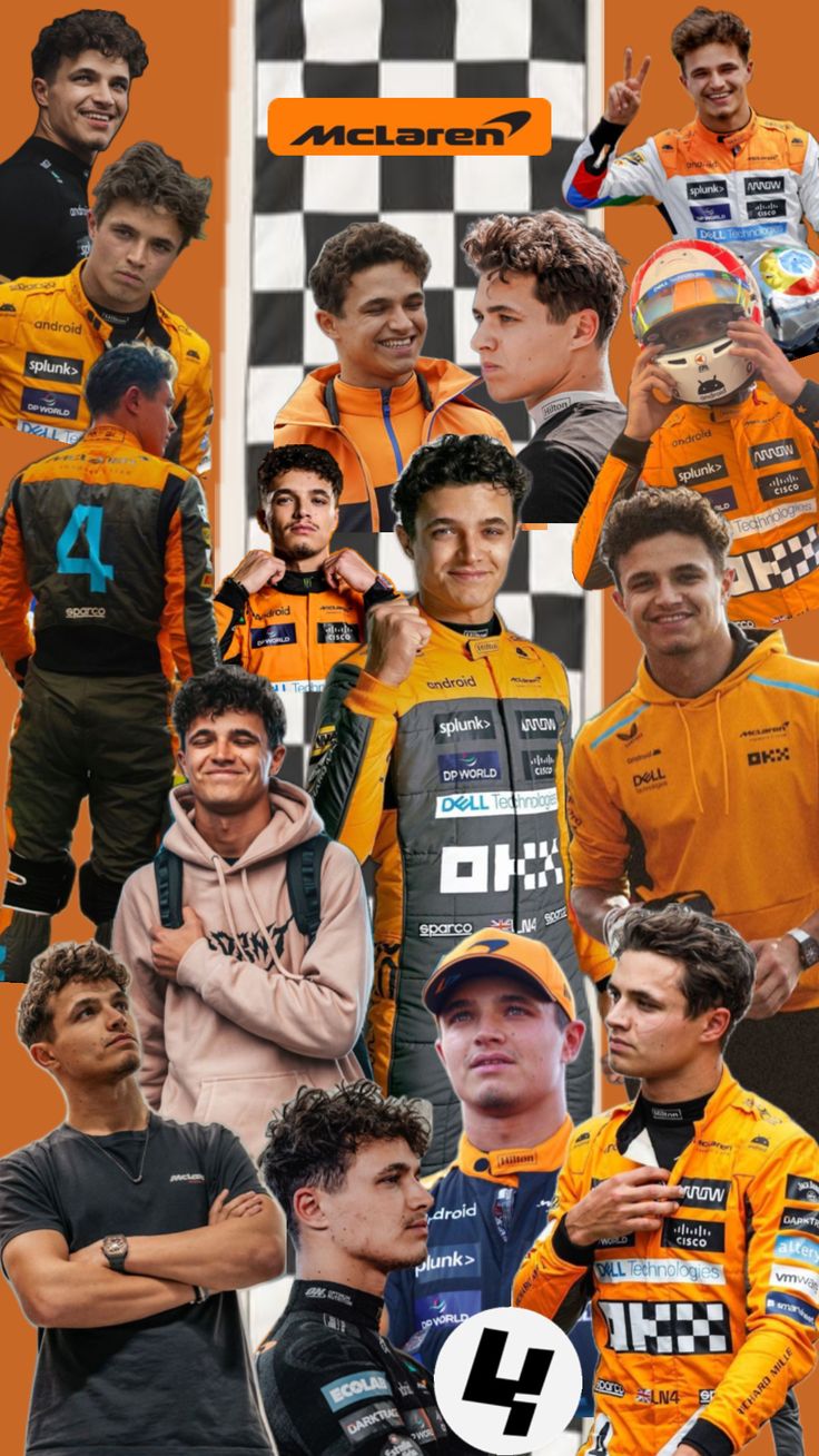 a collage of photos with men in racing outfits and numbers on them, including the number 4