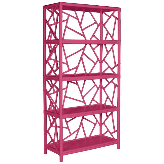 a pink shelving unit with four shelves