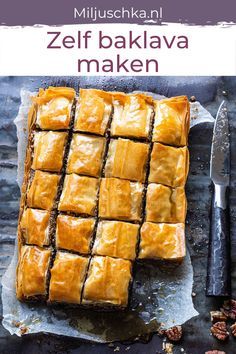 the cover of a cookbook with an image of some food on it and a knife next to it