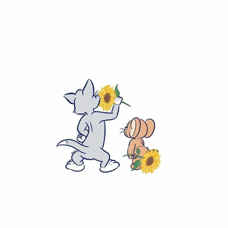 two cartoon cats with sunflowers in their hands