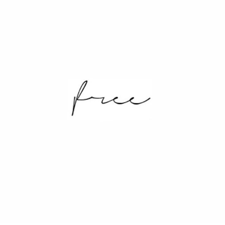 the word free is written in cursive writing on a white background with black ink