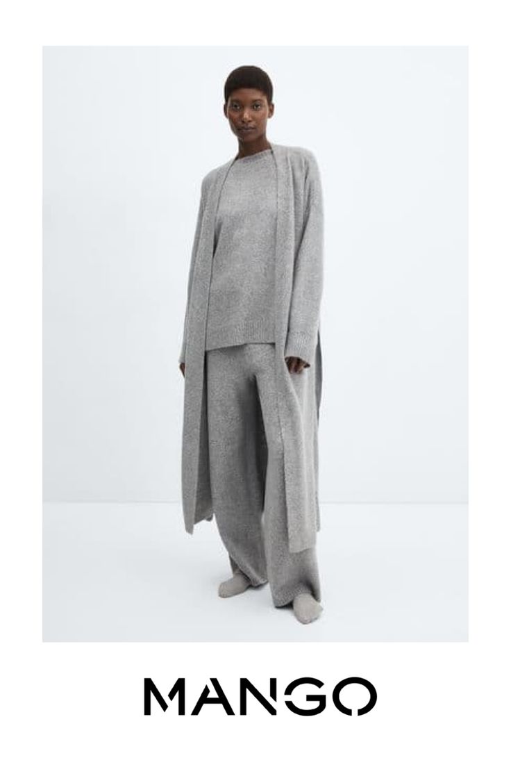 Medium knit, Long design, Crossed V-neck, Long sleeve, Decorative belt, Co-ord Long Grey Cardigan, Oversized Polo, Linen Stitch, Oversized Knit Cardigan, Knitting Women Cardigan, Oversized Knitted Sweaters, Oversize Knit, Total Look, Fashion Joggers