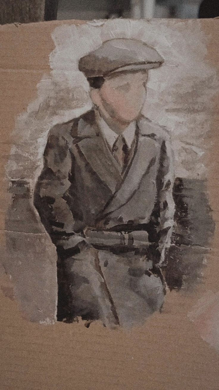 a drawing of a man in a suit and hat