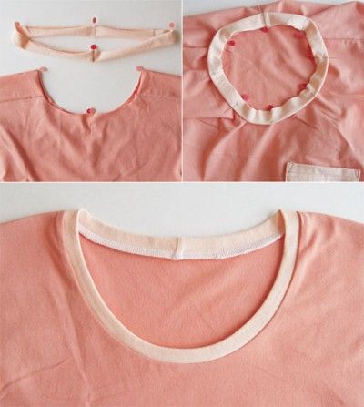 three pictures showing how to make a t - shirt with an attached collar and tie