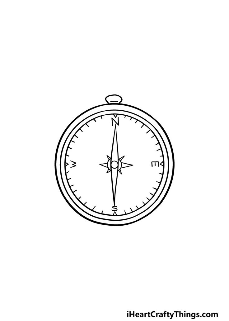 a black and white drawing of a compass