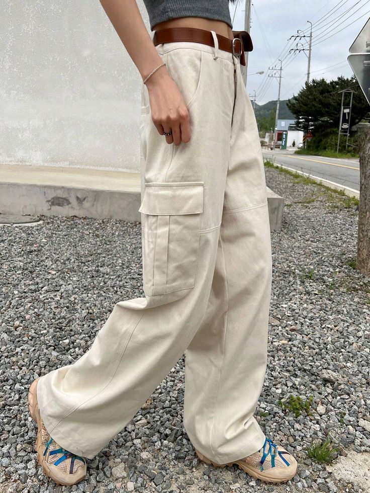 Stay comfortable and stylish with these Casual Flap Side Pocket Plain Cargo Pants. These pants offer a relaxed fit and a plain design, perfect for creating a casual and effortless look. The flap side pockets add a touch of functionality while maintaining a sleek appearance. Whether you're running errands or enjoying a day off, these cargo pants will keep you looking laid-back and stylish. Details: Style: Casual Pattern Type: Plain Type: Straight Leg Closure Type: Zipper Fly Length: Long Fit Type Casual Cotton Bottoms With Flap Pockets, Casual Beige Full-length Cargo Pants, Beige Full-length Casual Cargo Pants, Casual Beige Full Length Cargo Pants, Casual Full-length Beige Cargo Pants, Casual Full Length Beige Cargo Pants, Casual Beige Bottoms With Patch Pockets, Casual Beige Cargo Pants With Hip Pockets, Beige Trousers With Flap Pockets