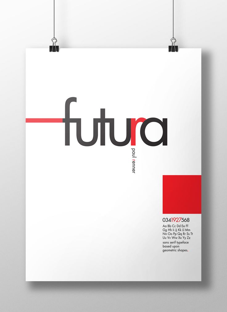 a white poster with the word futura in red and black on it's side