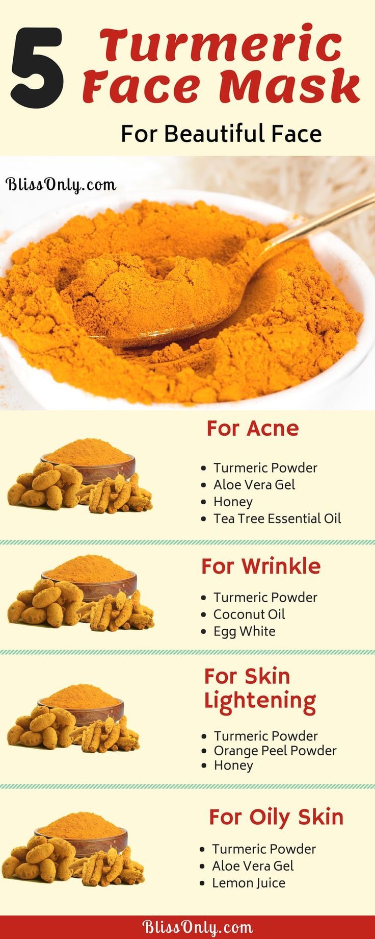 Apply these 5 turmeric face mask to get rid of acne,dark spots,wrinkles and various other skin ailments. It also lightens your skin and make your face beautiful and glowing Turmeric Powder Benefits, Turmeric Mask, Turmeric Face, Turmeric Face Mask, Skin Care Routine For 20s, Tumeric Face Mask, Acne Dark Spots, Get Rid Of Acne, Rid Of Acne