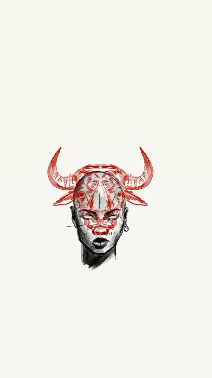 a drawing of a man with horns on his head