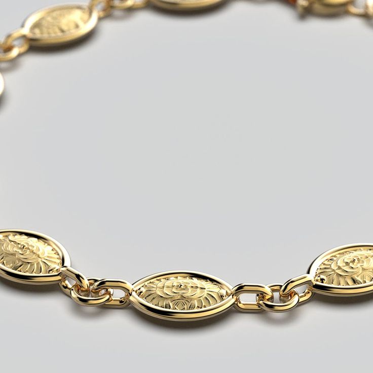 Discover our exquisite Italian Gold Bracelet, a true masterpiece of craftsmanship and elegance. Crafted in your choice of 14k or 18k solid gold, this Baroque Style Link Bracelet is a radiant symbol of luxury and style. The Baroque-style links are reminiscent of the grandeur of the Baroque era, with their intricate and ornate design. This bracelet is a blend of classic charm and modern sophistication, making it the perfect accessory for any occasion. 7.5 inch length -18,5 cm- 18k or 14k solid gol Luxury Engraved Rose Gold Bracelet, Classic Gold Bracelets With Elegant Design, Elegant Engraved Gold-plated Chain Bracelet, Luxury Gold Engraved Diamond Bracelet, Elegant Engraved Gold Plated Chain Bracelet, Elegant Engraved Oval Link Chain Bracelet, Elegant Engraved Oval Link Gold Bracelet, Luxury Gold Oval Diamond Bracelet, Engraved Yellow Gold-plated Bracelets