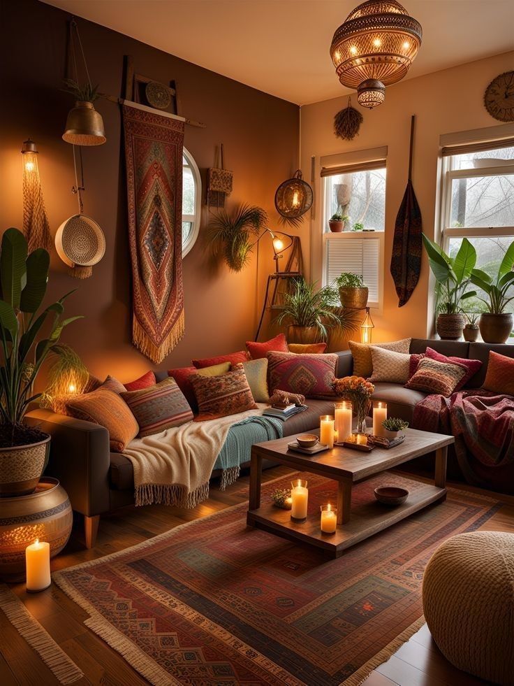 a living room filled with lots of furniture and candles