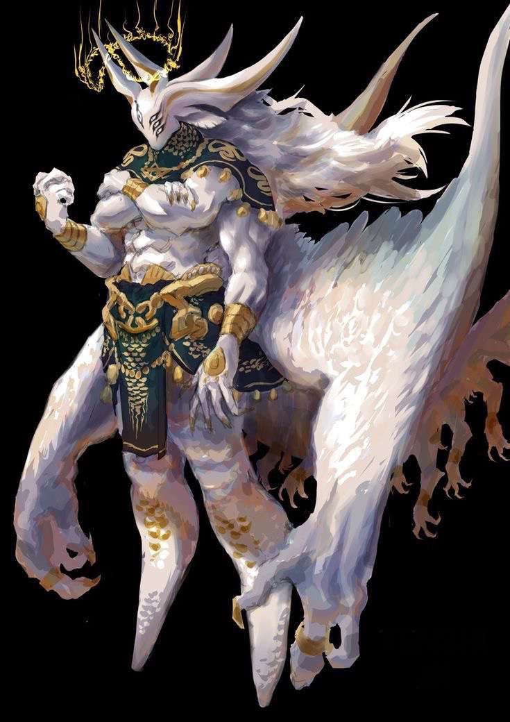 an image of a white demon with horns on his head and arms, standing in front of