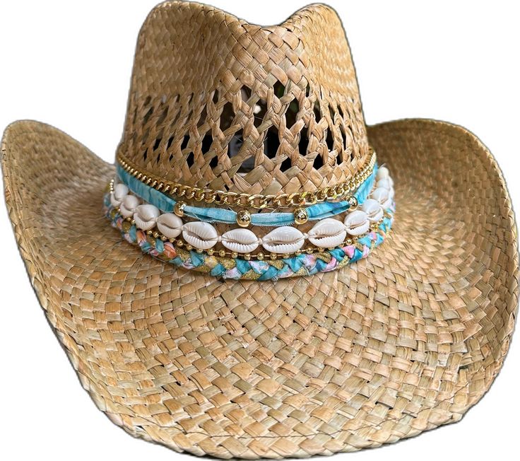 Blue Wide Brim Straw Hat For Festivals, Blue Western Hat For Vacation, Western Style Blue Straw Hat For Summer, Western Blue Straw Hat For Summer, Blue Western Straw Hat For Summer, Blue Fedora Straw Hat For Festival, Blue Country Style Summer Hat, Bohemian Blue Straw Hat For Festivals, Blue Bohemian Straw Hat