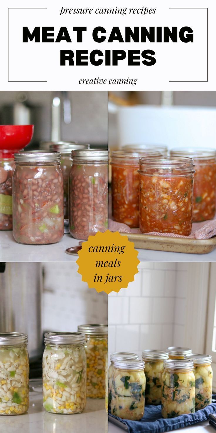 the process of making canned meat canning is shown in four different pictures, with text overlay