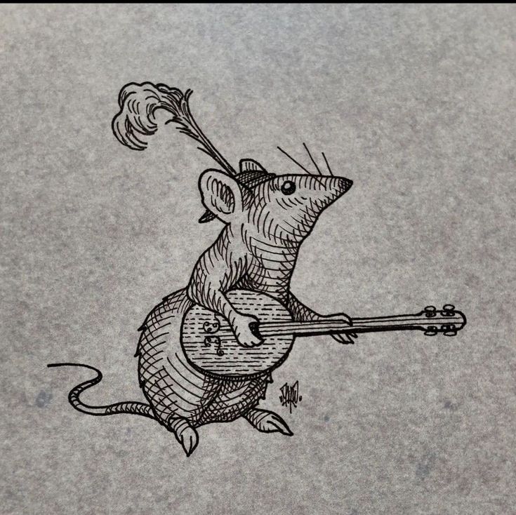 a drawing of a mouse playing a guitar