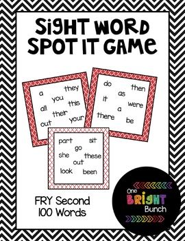 sight word spot it game for fry second and third grade students to practice their sight words