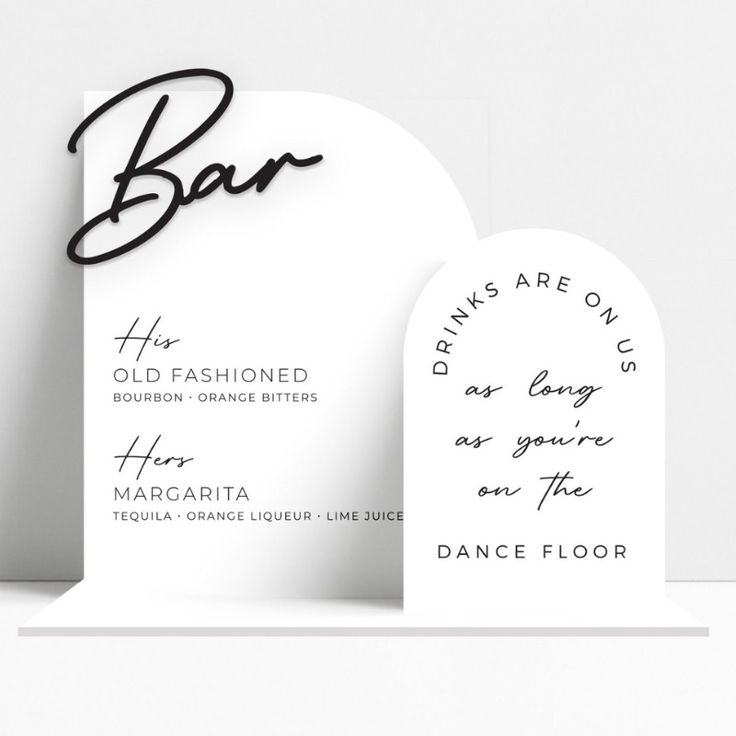 two white business cards with black ink on them and the word bar written in cursive writing