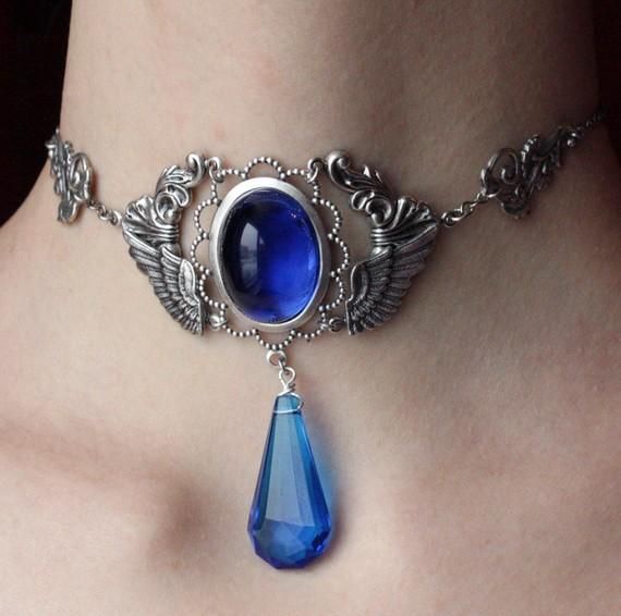 Grand Jewellery, Kalung Choker, Wings Necklace, Blue Wings, Steampunk Necklace, Magical Jewelry, Wing Necklace, A Necklace, Sapphire Necklace