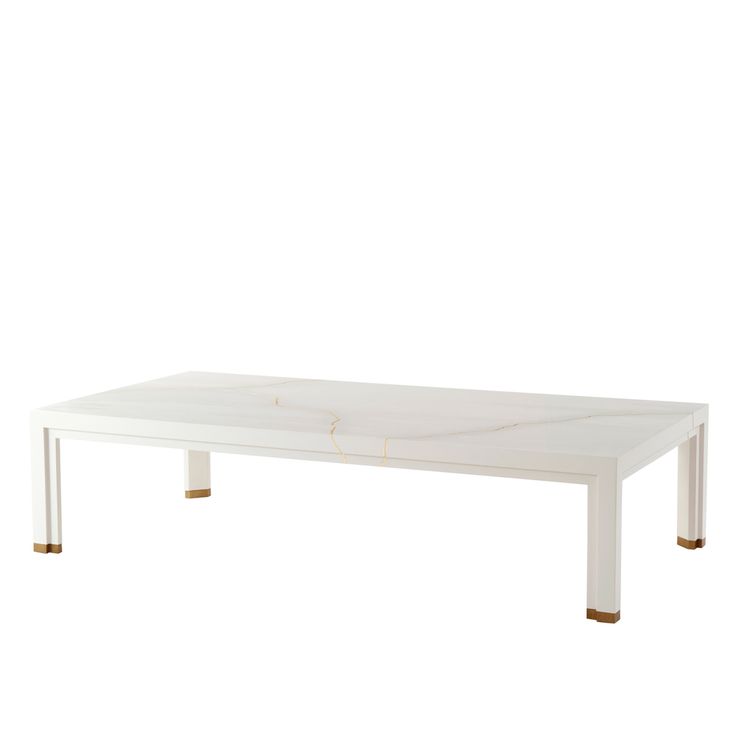 a white coffee table with gold legs and a marble top, against a white background