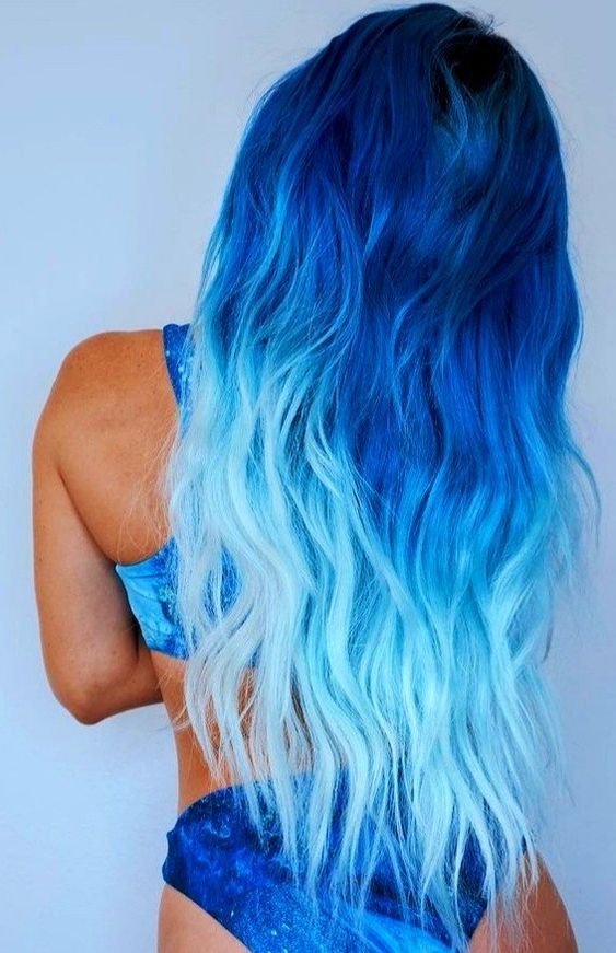 Dyed Hair Purple And Blue, Dark Blue With Light Blue Highlights, Blue Flame Hair Color, Blue Hair Ideas For Blondes, Vivid Blue Hair, Dark Blue To Light Blue Hair Ombre, Blue Hair Ideas For Brunettes, Colored Hair Inspiration, Ocean Hair Color