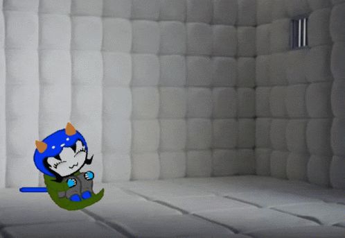 an image of a cartoon character in the middle of a room with mattresses on it