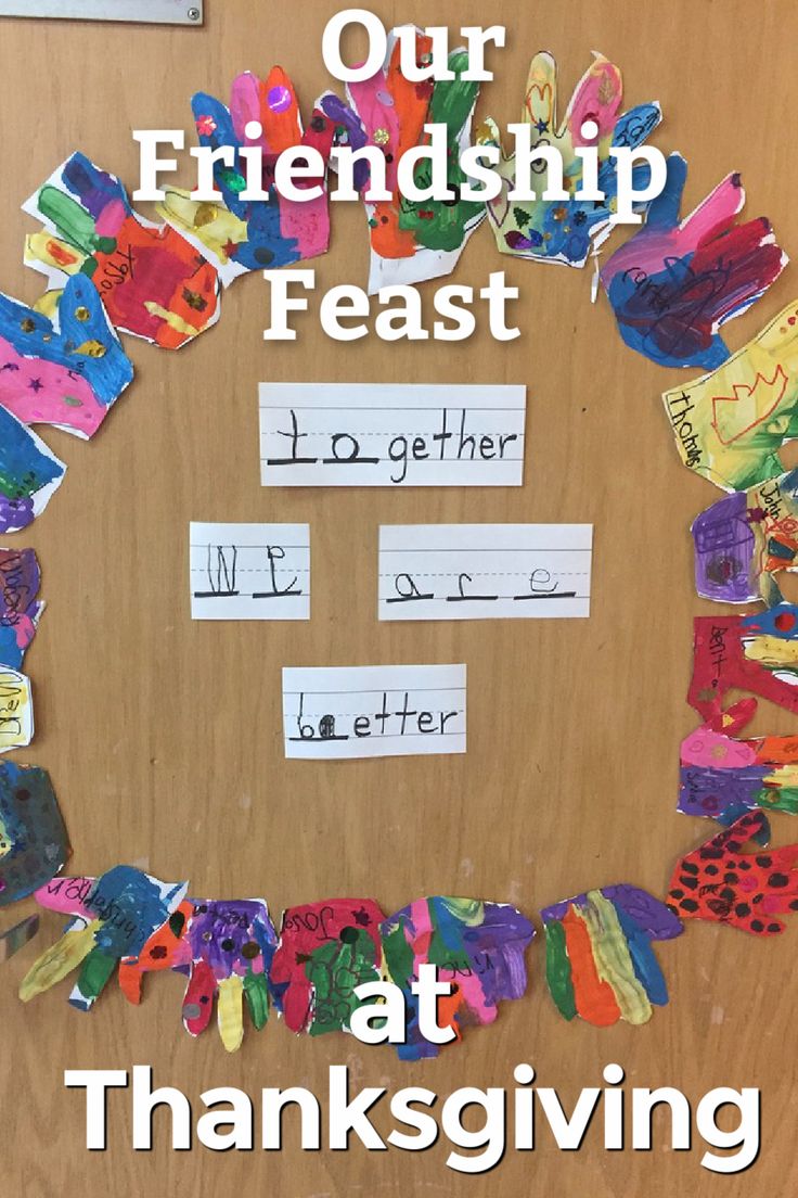 a bulletin board with the words our friendship feast at thanksgiving