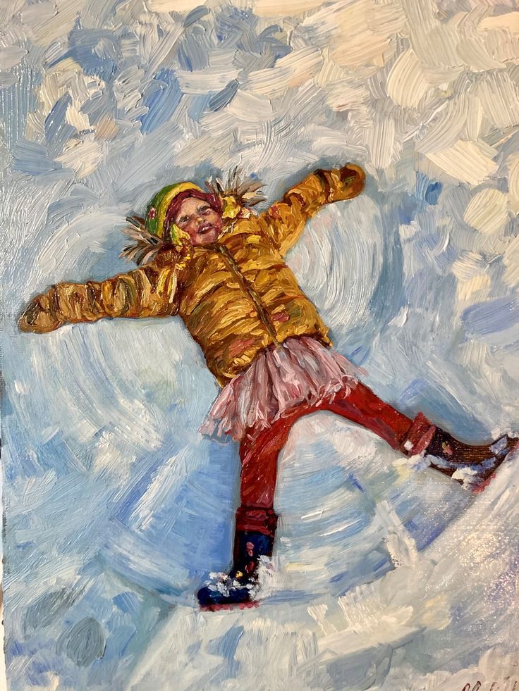 a painting of a person on a snowboard