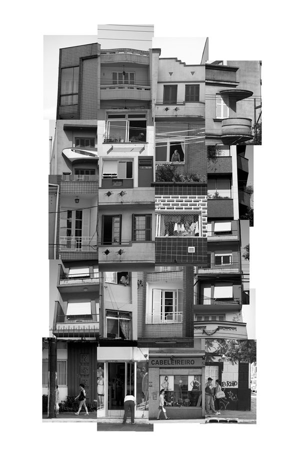 black and white photograph of multiple balconies