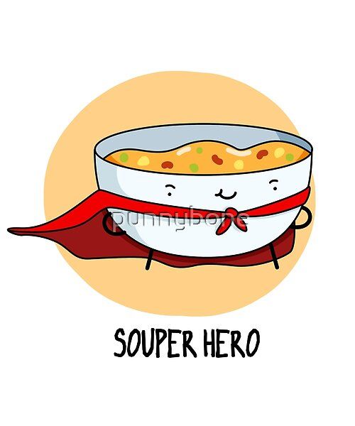 a bowl of soup with the words'super hero'on it and a red ribbon around