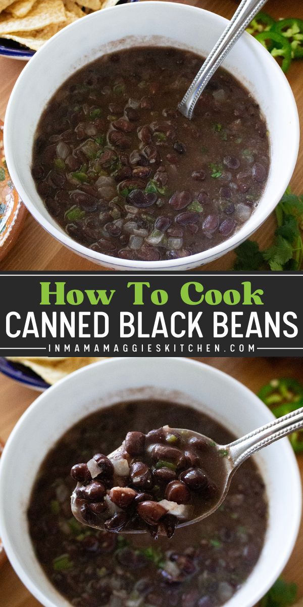 Learn how to cook canned black beans and transform them into a delicious side dish or light lunch. Serve with your favorite Mexican recipes – tacos, burritos, tostadas and more! Tostadas Side Dishes, Black Beans Recipe Canned, Canned Black Beans Doctored Up, Canned Black Bean Recipes, Recipes With Black Beans, Mexican Rice And Beans, Recipes Tacos, Taco Side Dishes, Mexican Side