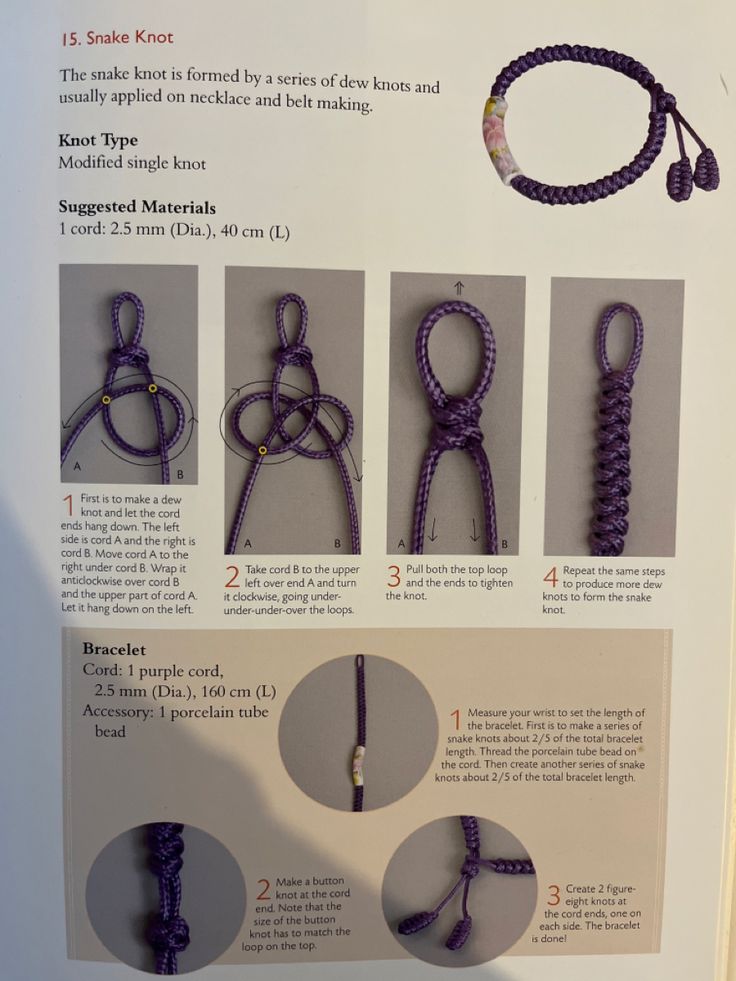 instructions on how to tie a knot for bracelets and necklaces, with pictures