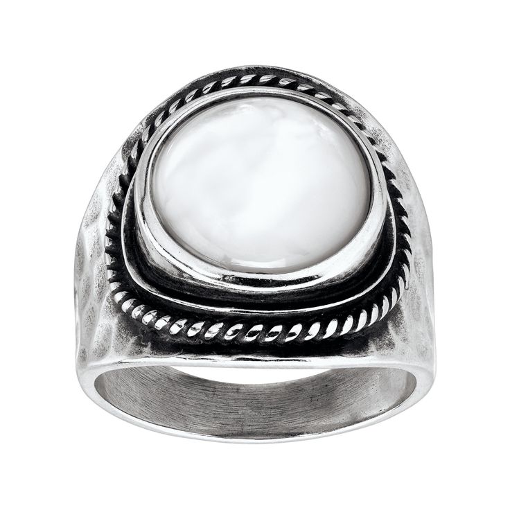 PRICES MAY VARY. This statement ring features a mother-of-pearl sitting central among varying rings of sterling silver, ranging from beaded to polished and sleek. The unique design makes this ring stand out. It's the perfect gift to give year round. Piece comes with a ".925" sterling silver stamp as a symbol of guaranteed product quality. Sterling silver, 12mm round-cut natural mother-of-pearl Ring face measures 7/8 inches in width .925 sterling silver quality stamp This statement ring features Classic Silver Jewelry, Silver Pearl Ring, Dragon Jewelry, Silpada Jewelry, Ring Stand, Silver Pearls, Pearl Ring, 925 Sterling Silver Jewelry, Sterling Ring