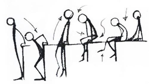 a drawing of people sitting at a table with their hands on each other's backs