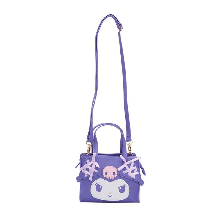 Playful ribbons show off Kuromi’s stylish vibes in this fun and girly series. Enjoy the elegant details on this convertible bag which can be worn two ways for versatility. Remove the strap and wear as a handbag or re-attach for a comfy crossbody style! ♡ Zipper closure ♡ Adjustable shoulder strap ♡ Purple interior, one interior pocket ♡ Embroidered and applique details ♡ Can be worn as a handbag tote or shoulder/crossbody bag ♡ Approx. 7 x 3 x 8.75” Cute Satchel Shoulder Bag With Adjustable Strap, Harajuku Style Satchel With Adjustable Strap For Daily Use, Kawaii Bags With Detachable Strap For Daily Use, Kawaii Shoulder Bag With Detachable Strap, Cute Satchel Bag With Detachable Strap, Harajuku Shoulder Bag With Adjustable Strap For Everyday Use, Cute Satchel With Adjustable Strap For Daily Use, Cute Double Handle Satchel For Daily Use, Cute Daily Use Satchel With Double Handle