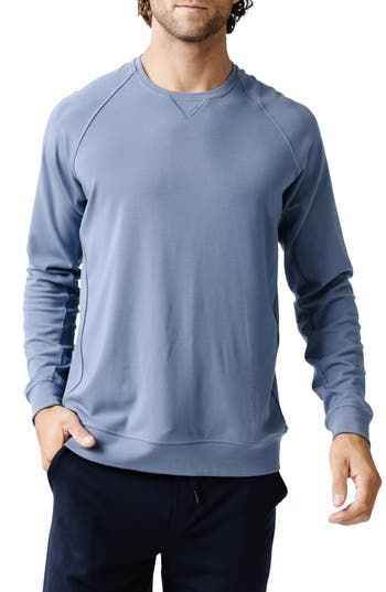 Soft, breathable and all-day comfortable, this stretchy crewneck sweatshirt wicks away moisture and makes a great go-to whether you're active or relaxing. Crewneck Moisture-wicking fabric engineered for dryness and comfort 70% viscose, 26% acrylic, 4% spandex Machine wash, tumble dry Imported Comfortable Crew Neck Sweatshirt For Layering, Blue Fleece Sweatshirt For Leisure, Casual Moisture-wicking Sweatshirt For Fall, Moisture-wicking Crew Neck Sweatshirt For Loungewear, Athleisure Crew Neck Sweater In Solid Color, Moisture-wicking Long Sleeve Sweats For Fall, Solid Color Crew Neck Sweater For Athleisure, Casual Moisture-wicking Tops For Layering, Casual Tops With Moisture-wicking For Layering