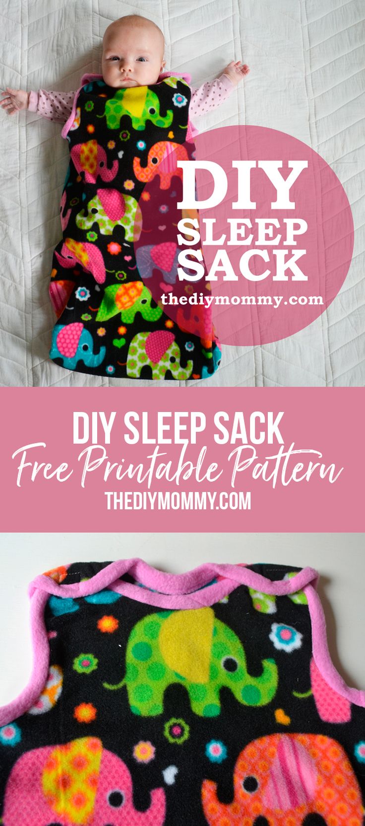 a baby sleeping on top of a bed with the words diy sleep sack free printable pattern