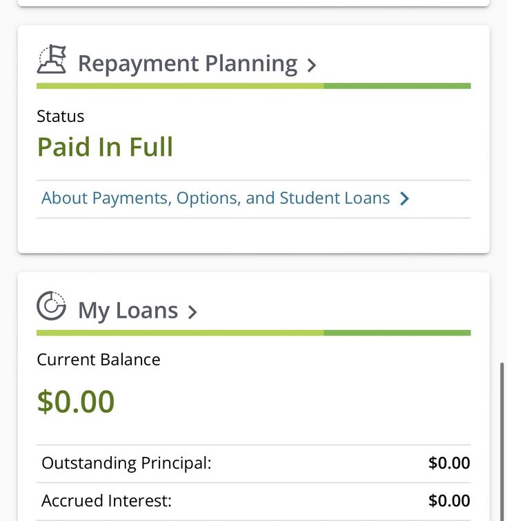 two screens showing payment options for student loan