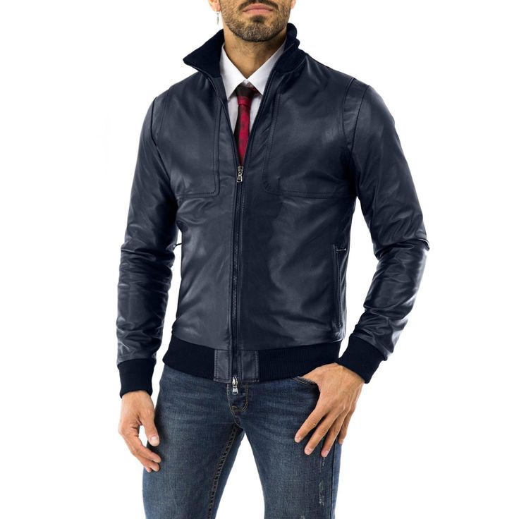 Jacket Description Material: Genuine Lambskin Fit: Slim fit Inside: Lining (SpringSummer) or Quilt (FallWinter) Details: Main closure with gunmetal zip The model in the photo is 1.78 cm tall x 76kg and wears size M (48) MADE IN ITALY RINDWAY-IT ® Blue Man, Mens Jackets, Bomber Jacket, Art Collection, Genuine Leather, Bathing Beauties, Jackets & Coats, Slim Fit, Energy