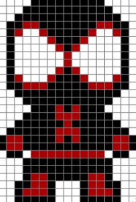 a cross stitch pattern with the shape of a dog in red, black and white