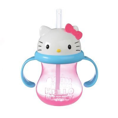 the hello kitty sippy cup is pink and blue