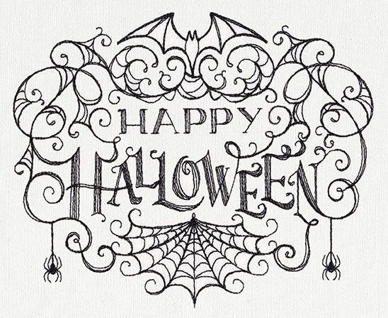 a happy halloween card with the words happy halloween written in black ink on a white background