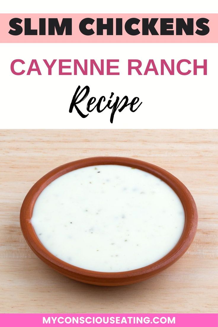 the recipe for slim chicken's cayenne ranch is shown in a bowl