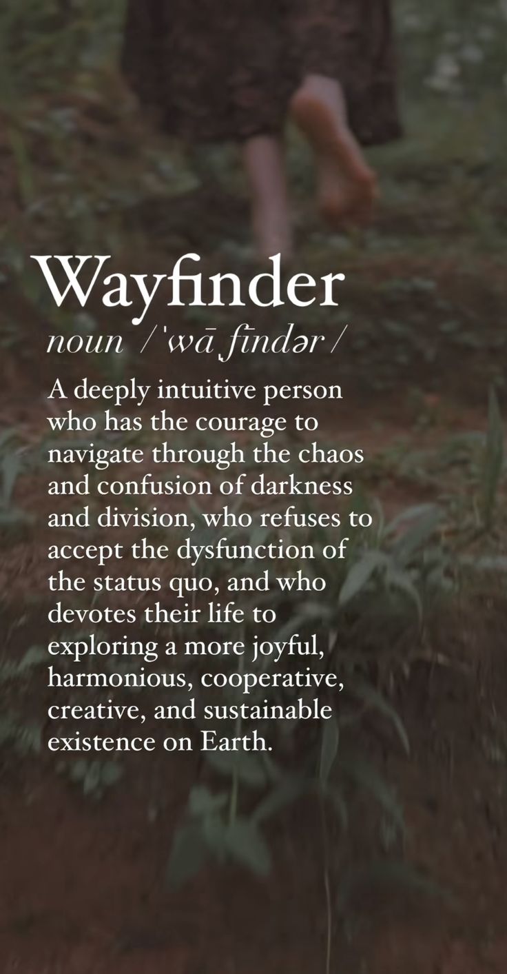 a woman walking through a field with the words wayfinderr on it