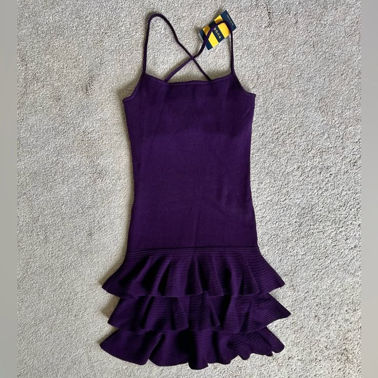 Nwt Discontinued Royal Purple Cross Back Dress With Double Lined Bust - Never Worn, I Got This A Long Time Ago As A Gift And Never Had A Chance To Wear It And Now It’s Too Snug On Me, But It’s A Beautiful Dress! Purple Ruffle Dress, Rugby Ralph Lauren, Womens Rugby, Cross Back Dress, Never Had A Chance, Purple Cross, Boutique Couture, Drop Waist Dress, Dr Closet