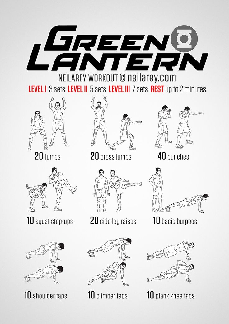 the 10 minute green lantern workout is shown in black and white, with instructions on how to