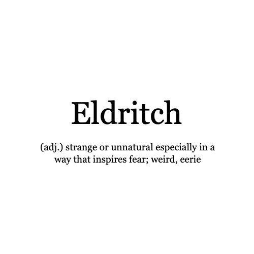 the words eldritch are written in black and white