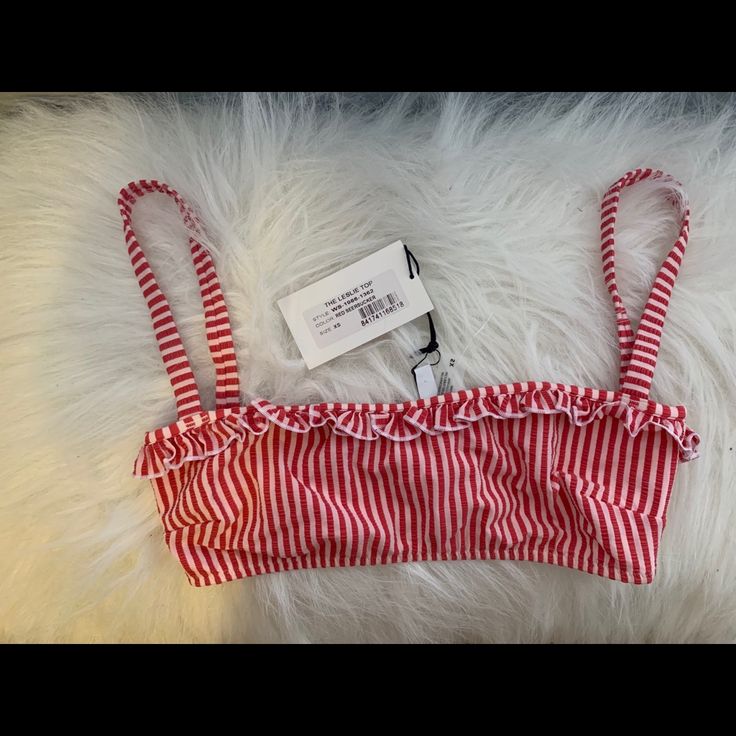 Nwt Red And White Striped Bikini Top Adorable Just Too Small For Me Never Worn Tag Attached Size Xs Boutique Swimsuit Smoke Free Pet Free Home Striped Tops For Beach Season, Red Bra-friendly Swimwear For Beach Party, Red Summer Tankini, Red Bra Friendly Crop Top For Summer, Red Bra-friendly Crop Top For Summer, Red Bra-friendly Tankini For Pool, Bra Friendly Red Tankini For Pool, Bra-friendly Red Tankini For Pool, Pool-ready Red Tankini, Bra-friendly